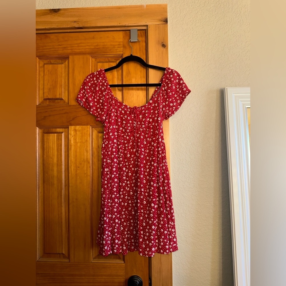AE Womens Red Floral Flutter Sleeve Mini Dress - Picture 7 of 12